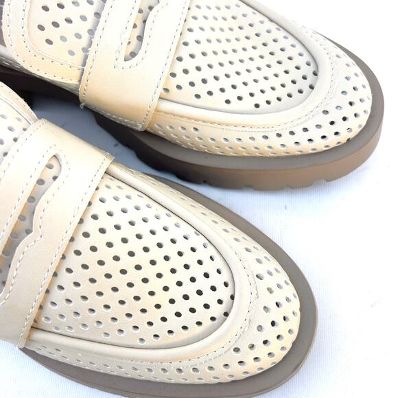 Dolce Vita Ersula Cream Perforated Chunky White Loafers 8 Preppy Shoes - Picture 5 of 8